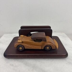 VTG Mens Valet Wood Desk Organizer Letter Holder w/Attached Wooden Antique Car